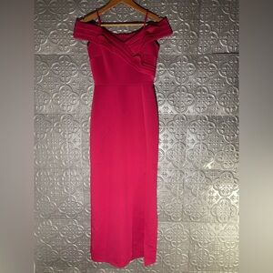 Alexa b nites off the shoulder front slit hot Barbie pink formal gown dress prom